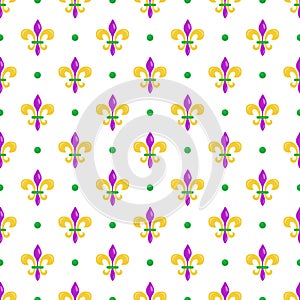 Fleur De Lis seamless pattern; Mardi Gras background.
